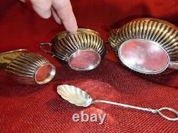 Service à thé en argent sterling vintage avec petite théière & cuillère, 3 pièces très jolie, poinçonné 396g