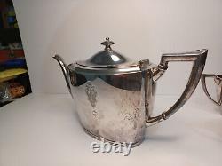 Service à thé en métal argenté Art Déco (1923) de 3 pièces : théière, crémier et sucrier