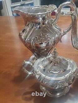 Service à thé en plaqué argent Gorham Chantilly antique de 6 pièces poli YC 1301-04, 07, 39.