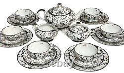 Service à thé en porcelaine de Bohême pour 6 personnes avec incrustation en argent sterling de style Art Nouveau, comprenant 23 pièces en excellent état.