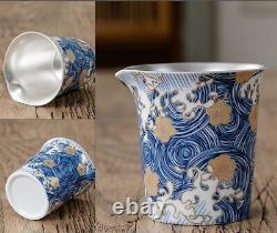 Service à thé en porcelaine fait main en argent pur avec pot à thé, tasse à thé avec soucoupe et pichet