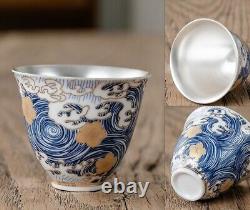 Service à thé en porcelaine fait main en argent pur avec pot à thé, tasse à thé avec soucoupe et pichet