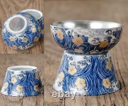 Service à thé en porcelaine fait main en argent pur avec pot à thé, tasse à thé avec soucoupe et pichet