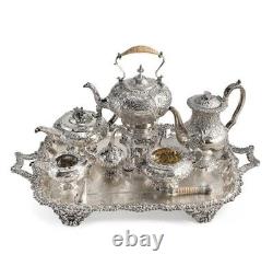 Service à thé et café en argent sterling repoussé du 19e siècle rare appartenant à Barbara Walters
