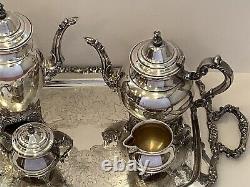 Service à thé et café en plaqué argent Vintage 1847 Rogers Bros, 4 pièces avec plateau Oneida
