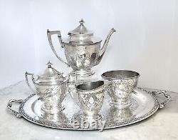 Service à thé et café vintage en argent Triple Plate Simpson Hall & Miller des années 1800