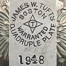 Service à thé gravé floral en plaqué argent quadruple James W. Tufts #1948 4 pièces c1880s USA