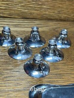 Service à thé miniature en argent sterling antique pour 6 tasses et soucoupes