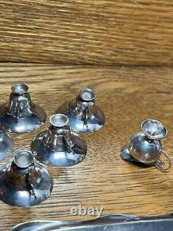 Service à thé miniature en argent sterling antique pour 6 tasses et soucoupes