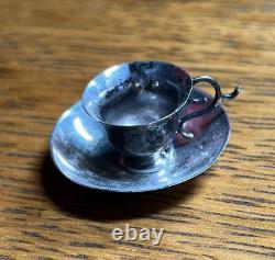 Service à thé miniature en argent sterling antique pour 6 tasses et soucoupes