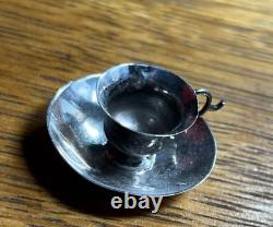 Service à thé miniature en argent sterling antique pour 6 tasses et soucoupes