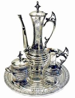 Service à thé turc de style esthétique en argent plaqué Barbour Bros de l'époque antique vers 1882