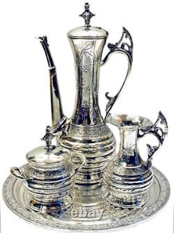 Service à thé turc de style esthétique en argent plaqué Barbour Bros de l'époque antique vers 1882