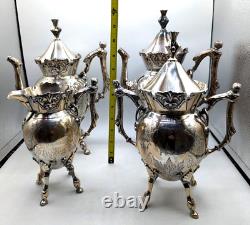 Service à thé vintage WILCOX Silverplate Co avec 4 cafetières gravées à feuilles d'érable et pot à lait