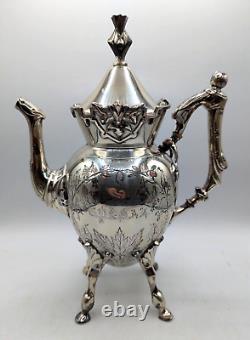 Service à thé vintage WILCOX Silverplate Co avec 4 cafetières gravées à feuilles d'érable et pot à lait