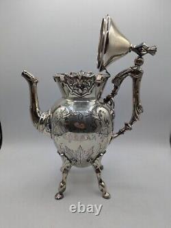 Service à thé vintage WILCOX Silverplate Co avec 4 cafetières gravées à feuilles d'érable et pot à lait