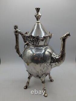 Service à thé vintage WILCOX Silverplate Co avec 4 cafetières gravées à feuilles d'érable et pot à lait