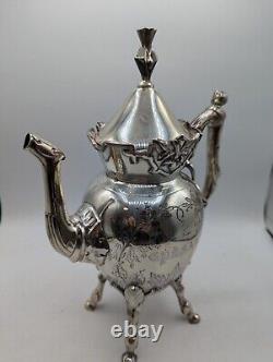 Service à thé vintage WILCOX Silverplate Co avec 4 cafetières gravées à feuilles d'érable et pot à lait