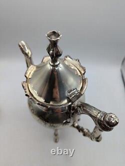 Service à thé vintage WILCOX Silverplate Co avec 4 cafetières gravées à feuilles d'érable et pot à lait