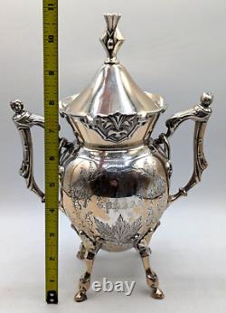 Service à thé vintage WILCOX Silverplate Co avec 4 cafetières gravées à feuilles d'érable et pot à lait