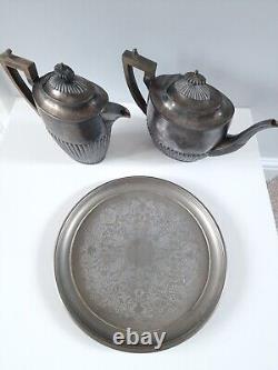 Service de thé antique en argent Walker & Hall Sheffield 2 et plat Angleterre 1890-1910