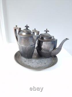 Service de thé antique en argent Walker & Hall Sheffield 2 et plat Angleterre 1890-1910