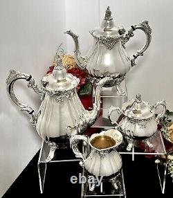 Service de thé et café Baroque Wallace Silver, ensemble de 4 pièces en argent victorien.