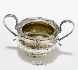 Service de thé et café en argent Rideau Plate de Henry Birks & Sons, 4 pièces. Ciselé à la main, antique.
