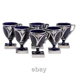 Set 9pc Lenox Art Nouveau Argent Superlay Cobalt Blue Porcelaine Tea Pot Cups 1906