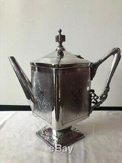 Set Antique Tea Coffee Pot Wilcox Quadruple Plaque Argent Floral Design