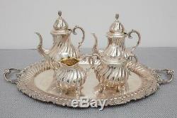 Sterling Silver Vintage Tea Set Théière, Cafetière, Sucre, Creamer, Plateau, 3705g
