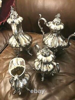 Superbe Reed & Barton Wintrhop 1795 Shield Silverplate Footed Coffee Tea Set