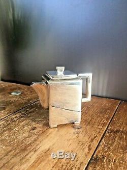 Superbe Style Art Déco Moderniste Chrome Teaset Teapot Milk Jug Sugar Bowl & Support