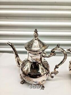 Superbe ensemble de 2 théières en argent vintage et sucrier avec plateau