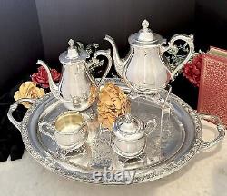 Tea And Coffee Service Silverplated Victorian Rose Wm Rogers & Sons 5 Pcs Set