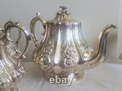 Tea / Cafe Set De Repousse En Argent Antique