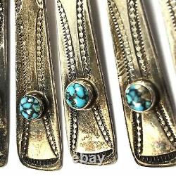 Unique Vintage Navajo Sterling Silver Tea Spoon Set With Turquoise Stone 6ct