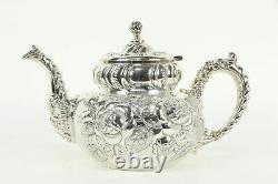 Victorian Antique Silverplate Roses 6 Pc Tea & Coffee Set, Meriden #35274