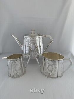 Victorian Argent Plaqué Tea Set C1885 Fenton Bros Sheffield Antique Ensemble De Pot De Thé