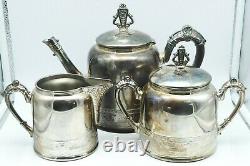 Victorian Pairpoint Argent Assiette 3 Pc Tea Set Teapot Creamer Sugar Bowl