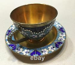 Vintage 1960 Russe Argent Sterling 916 Émail Cup Plate Gold Wash Tea Set
