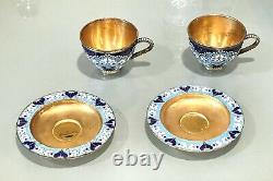 Vintage 1960 Russe Argent Sterling 916 Émail Cup Plate Gold Wash Tea Set