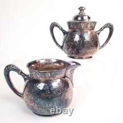 Vintage 19th Century Pairpoint 328 Silverplate Tea Set Théière, Creamer, Sucre