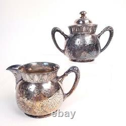 Vintage 19th Century Pairpoint 328 Silverplate Tea Set Théière, Creamer, Sucre