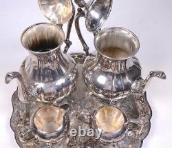 Vintage 5pc Sheridan Silver-plate Coffee & Tea Set Avec Creamer, Sugar & Tray