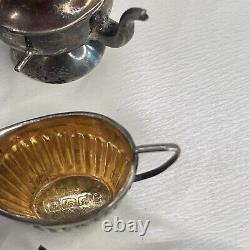 Vintage Argent Sterling 925 Miniature Dollhouse Tea Set Lot Tasses Pitcher Bucket