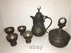 Vintage Assiette En Argent 6 Pièces Café/tea Pot, & Sugar Bowl Set 4 Tasses