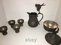 Vintage Assiette En Argent 6 Pièces Café/tea Pot, & Sugar Bowl Set 4 Tasses
