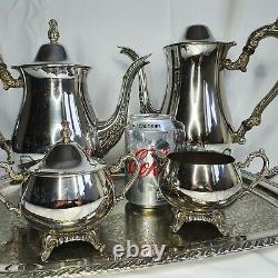 Vintage Oneida Argent Plated Tea Set Café Pot Théière Bol De Sucre Lait Plateau De Jug