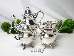 Vintage Silver Plate Tea Service Set Fleur Finial
